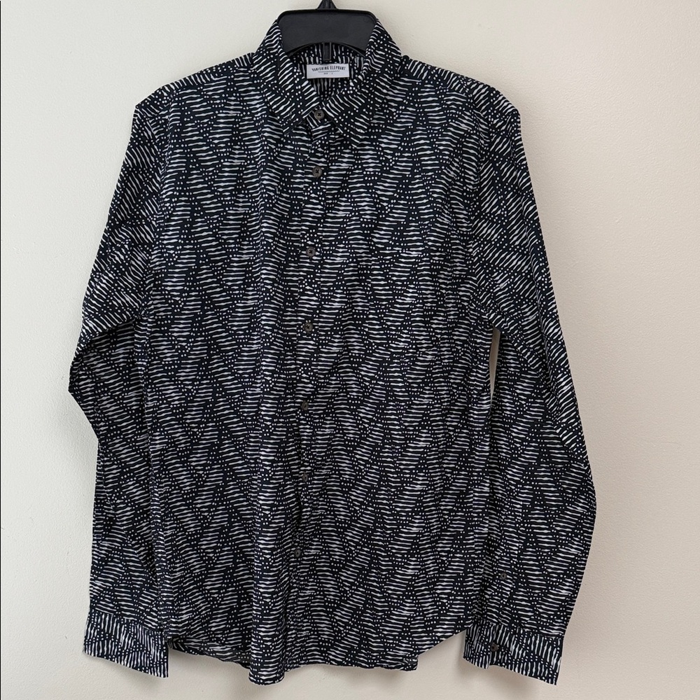Men's Black and White Geometric Button Down Shirt